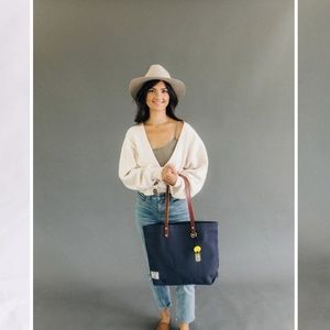 R. Riveter WILSON | SIGNATURE NAVY CANVAS + BROWN LEATHER TOTE